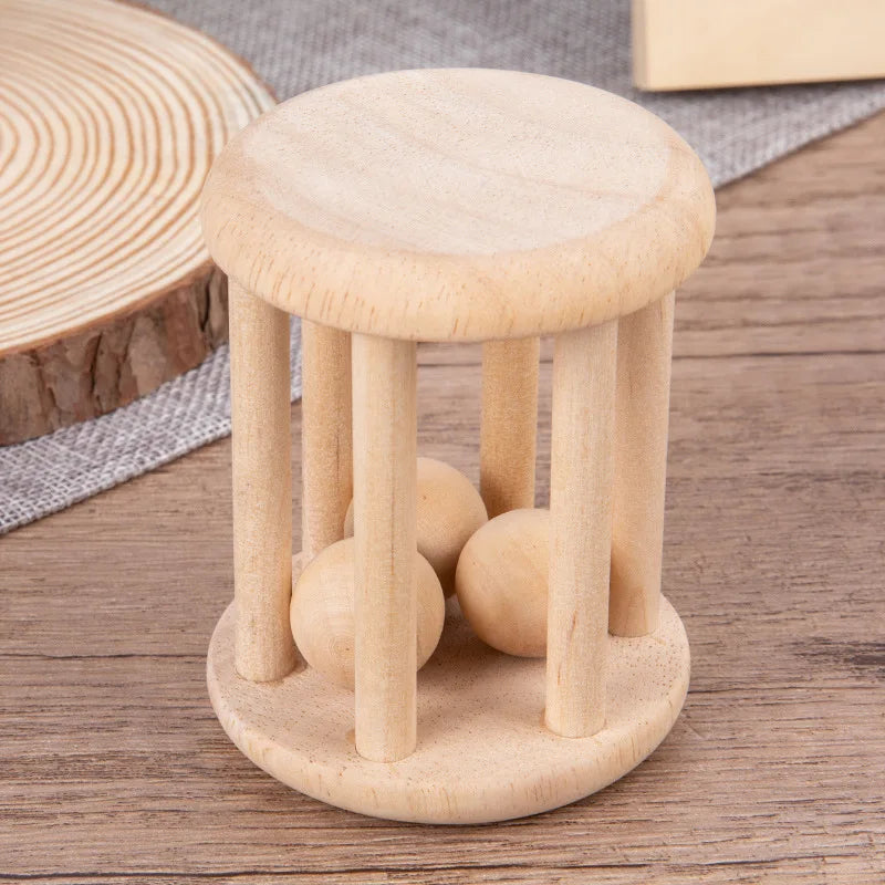 Set de 4 hochets Montessori en bois naturel – Éveil & dentition bébé