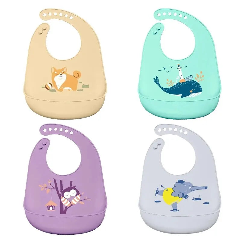 Bavoir bébé en silicone - Imperméable, souple et réglable (plusieurs modèles)