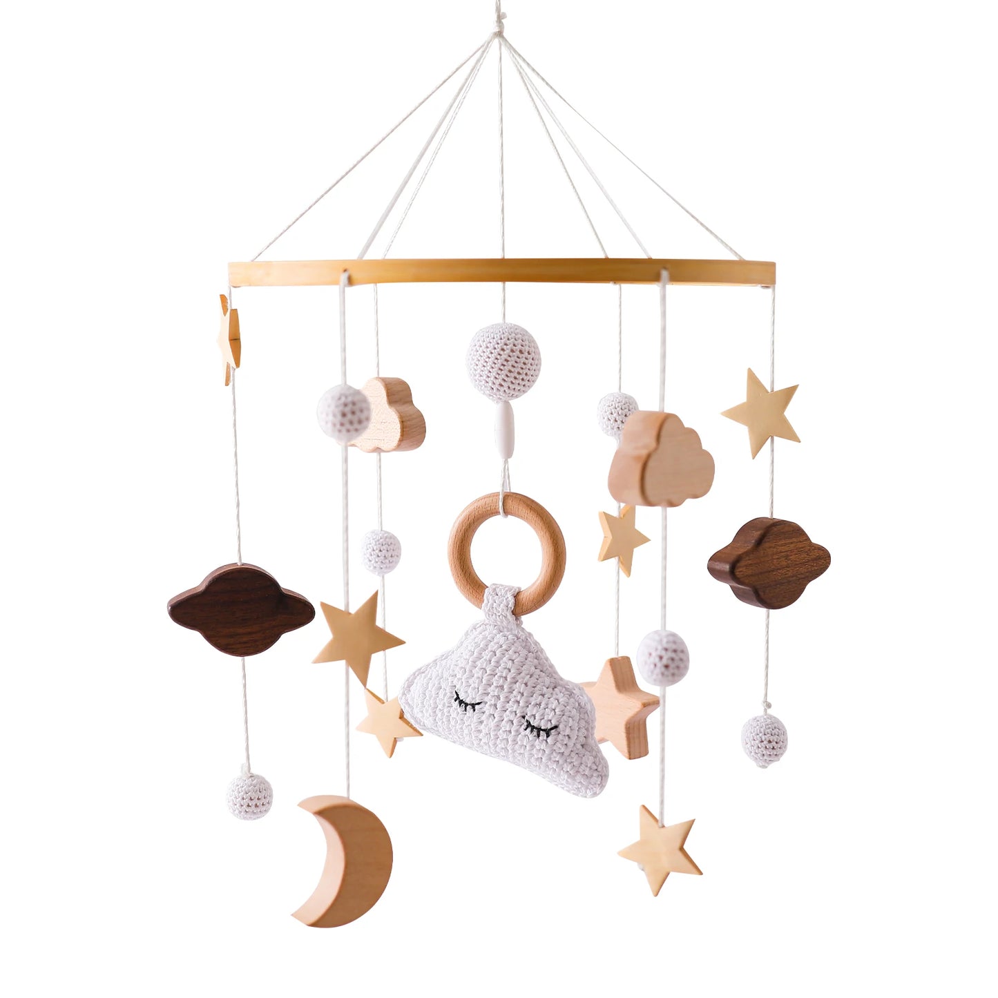 Mobile bébé en bois + support - Nuages, Lunes & Etoiles (Doux Rêves)