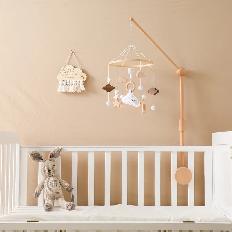 Mobile bébé en bois + support - Nuages, Lunes & Etoiles (Doux Rêves)
