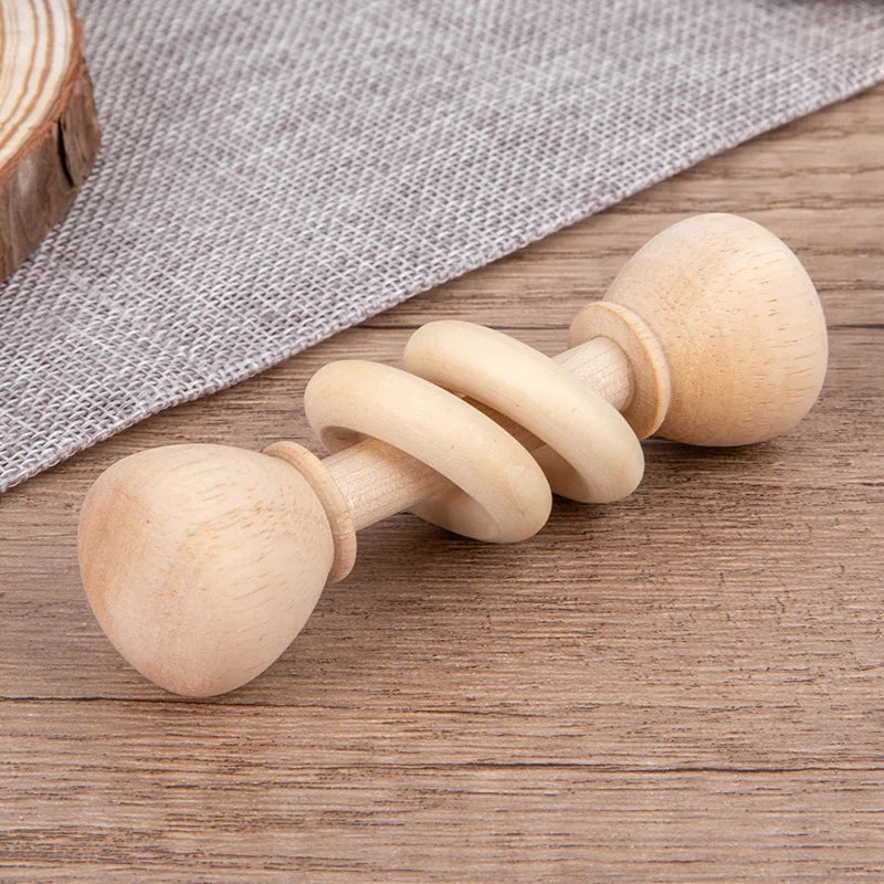 Set de 4 hochets Montessori en bois naturel – Éveil & dentition bébé