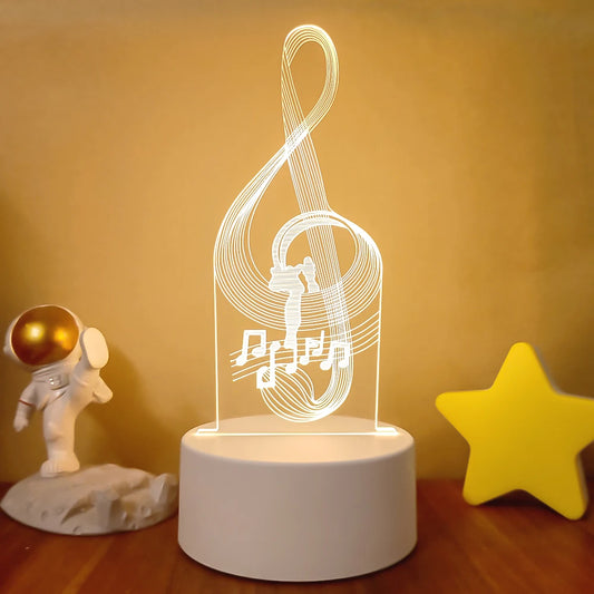 Veilleuse LED 3D - Notes de Musique & Danseuse - Lampe d’Ambiance Bébé