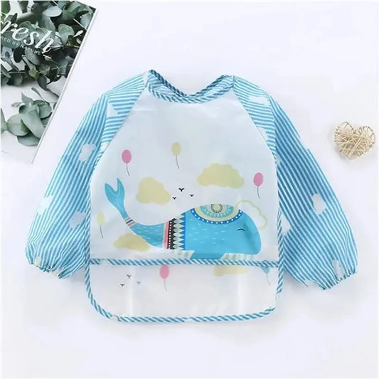 Bavoir Imperméable à Manches Longues - 1 à 3 Ans - Avec Poche Ramasse-Miettes & Design Animaux Mignons