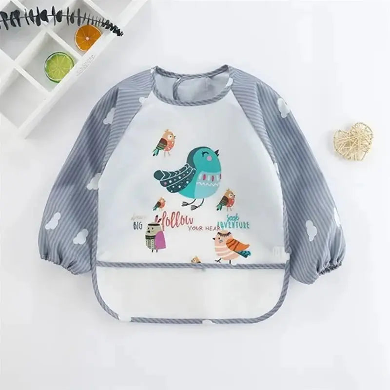 Bavoir Imperméable à Manches Longues - 1 à 3 Ans - Avec Poche Ramasse-Miettes & Design Animaux Mignons