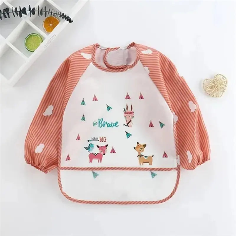 Bavoir Imperméable à Manches Longues - 1 à 3 Ans - Avec Poche Ramasse-Miettes & Design Animaux Mignons