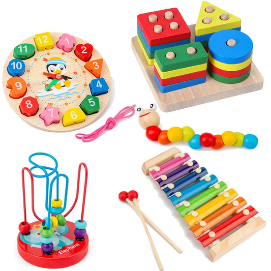 Coffret Montessori 5 en 1 – Jouets d’éveil en bois pour bébé dès 9 mois