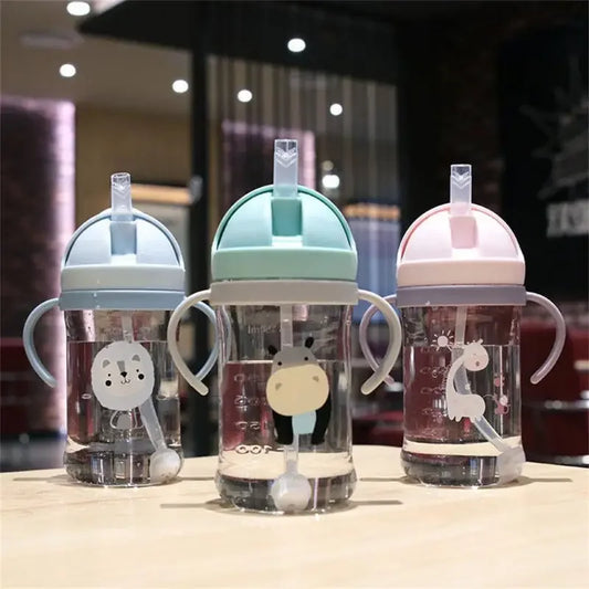 Gourde Bébé avec Paille - Bouteille d’apprentissage à poignée - Motifs animaux