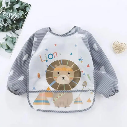 Bavoir Imperméable à Manches Longues - 1 à 3 Ans - Avec Poche Ramasse-Miettes & Design Animaux Mignons
